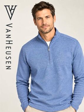 VAN HEUSEN Men's Blue Half-Zip Pullover Sweater